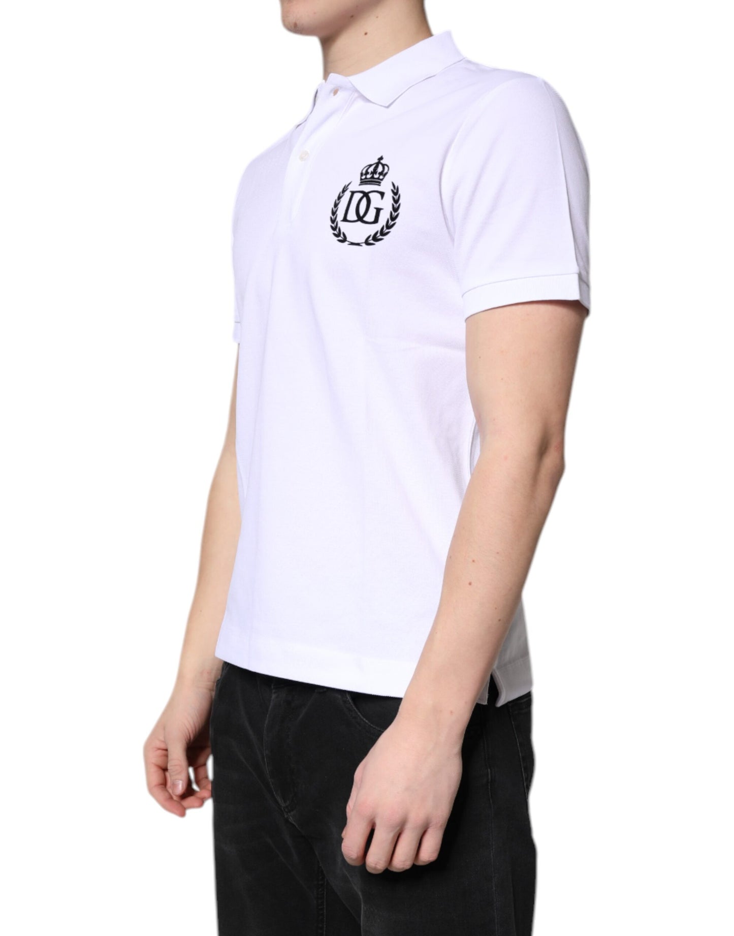 Polo de hombre de algodón blanco con cuello corona Dolce & Gabbana