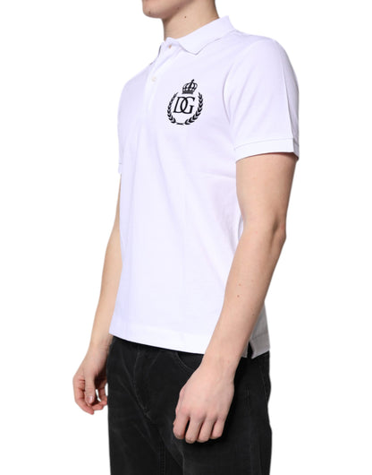 Polo de hombre de algodón blanco con cuello corona Dolce & Gabbana