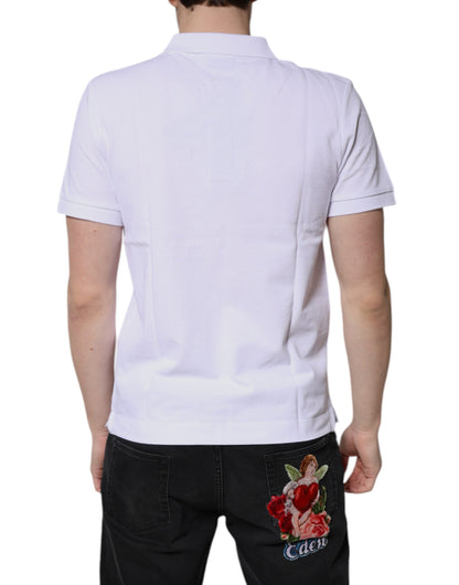 Polo de hombre de algodón blanco con cuello corona Dolce & Gabbana
