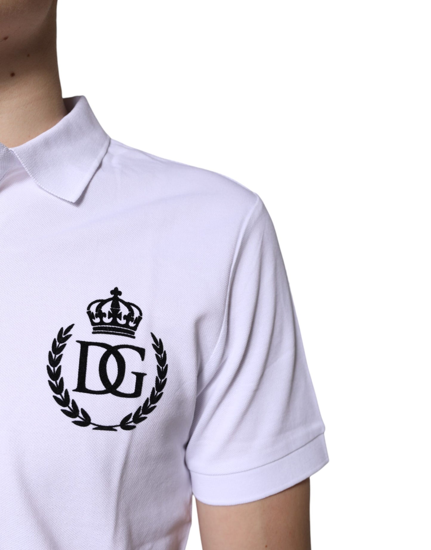 Polo de hombre de algodón blanco con cuello corona Dolce & Gabbana