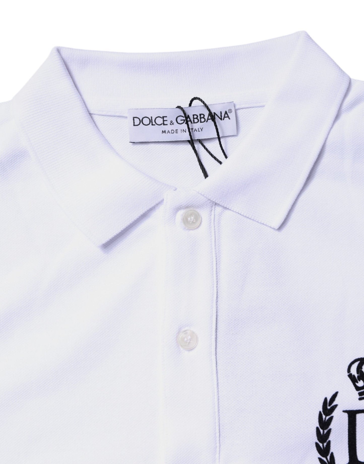 Polo de hombre de algodón blanco con cuello corona Dolce & Gabbana