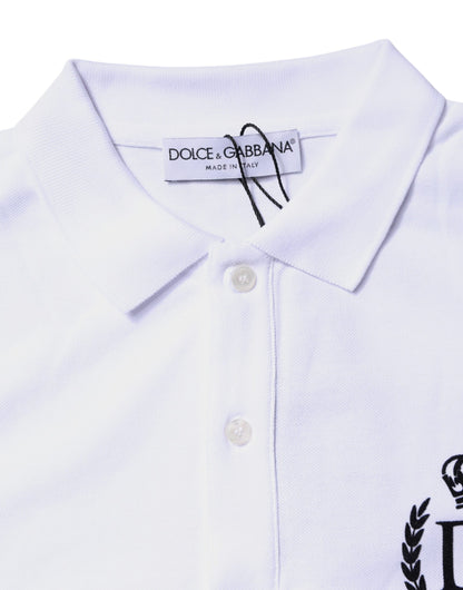 Polo de hombre de algodón blanco con cuello corona Dolce & Gabbana