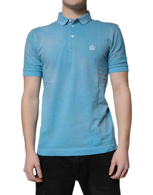 Camiseta Polo de Hombre Dolce & Gabbana de Algodón Azul con Cuello de Corona