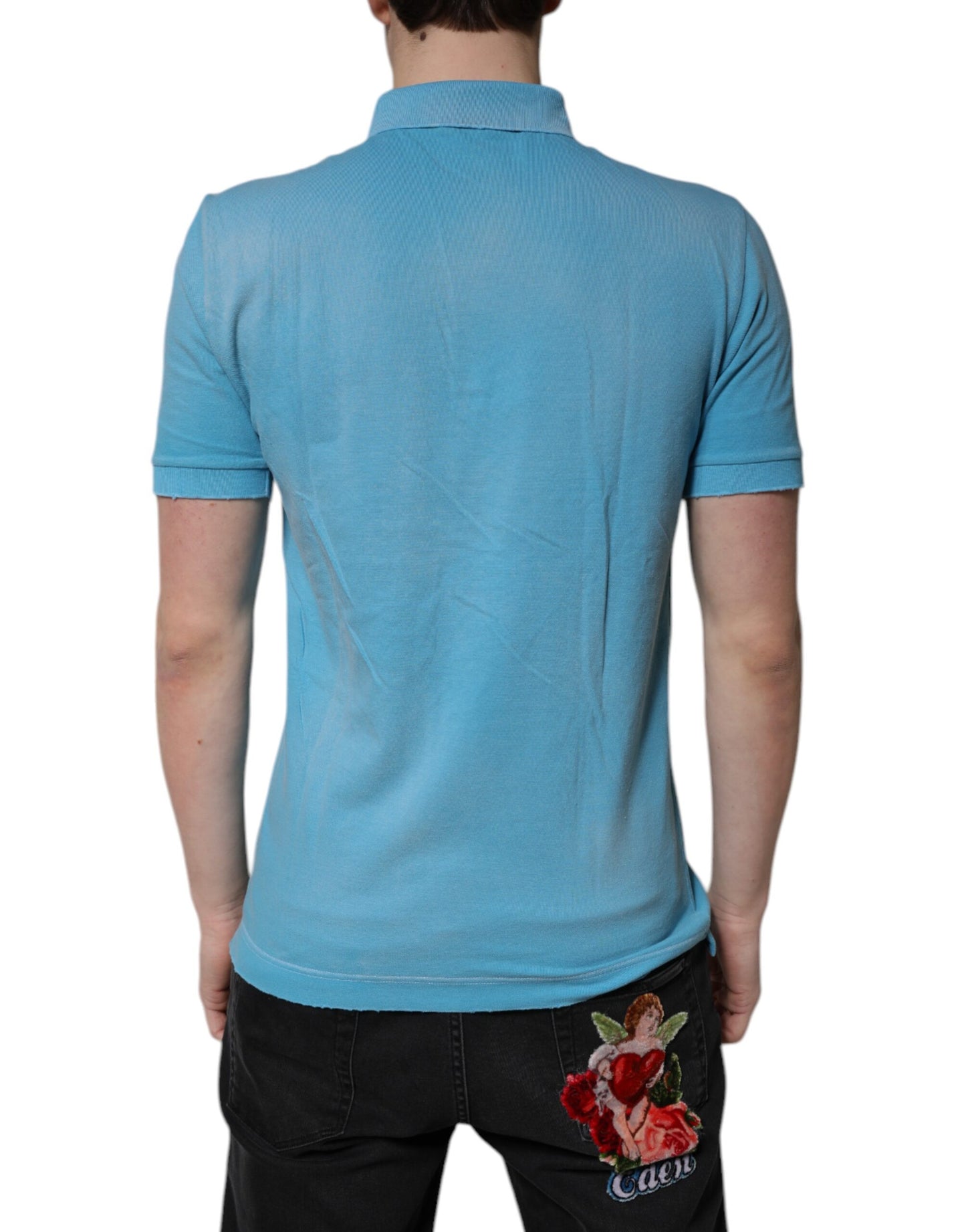 Camiseta Polo de Hombre Dolce & Gabbana de Algodón Azul con Cuello de Corona