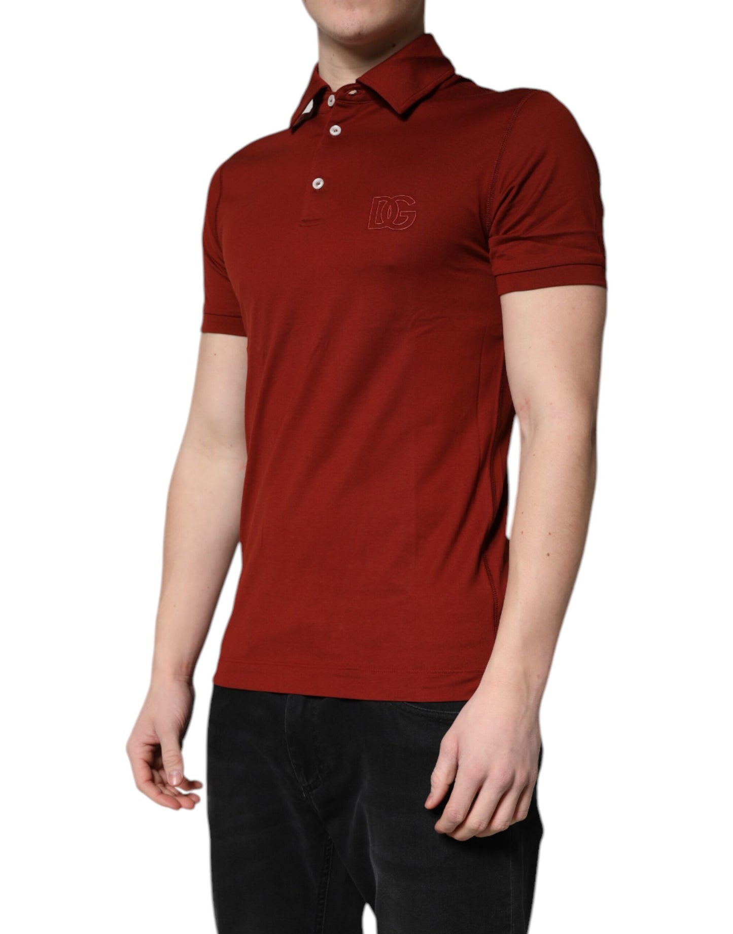 Polo de hombre Dolce & Gabbana de algodón rojo con cuello y logo DG