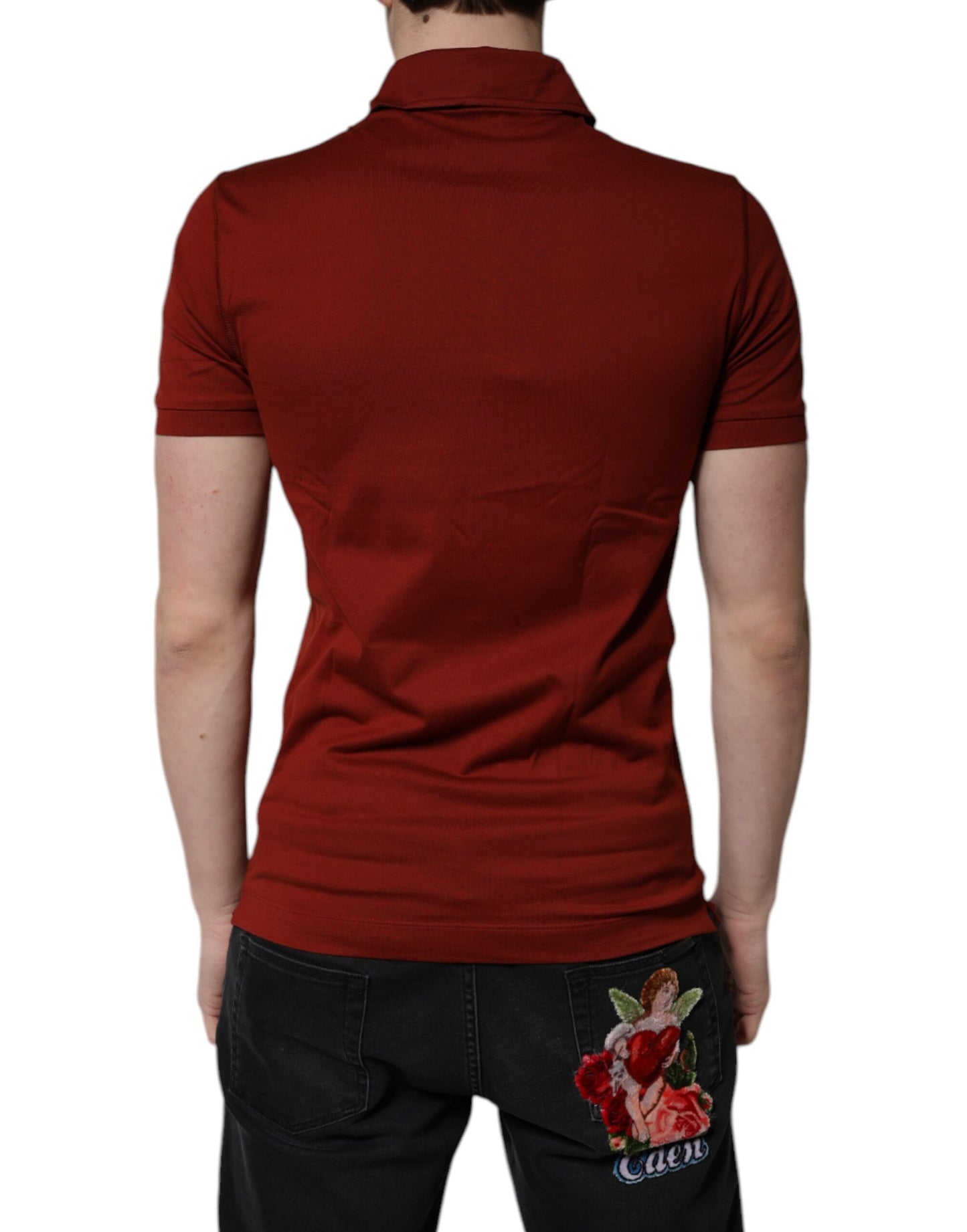 Polo de hombre Dolce & Gabbana de algodón rojo con cuello y logo DG