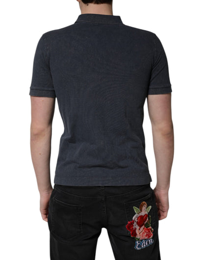Polo de algodón azul oscuro con placa del logo para hombre Dolce & Gabbana