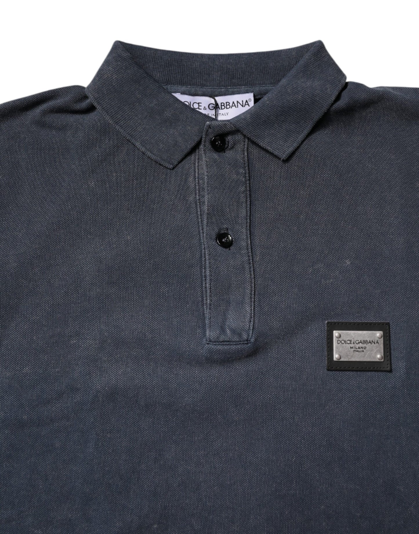 Polo de algodón azul oscuro con placa del logo para hombre Dolce & Gabbana
