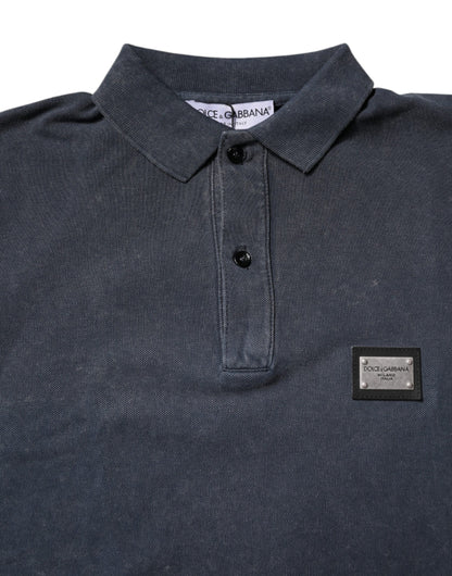 Polo de algodón azul oscuro con placa del logo para hombre Dolce & Gabbana
