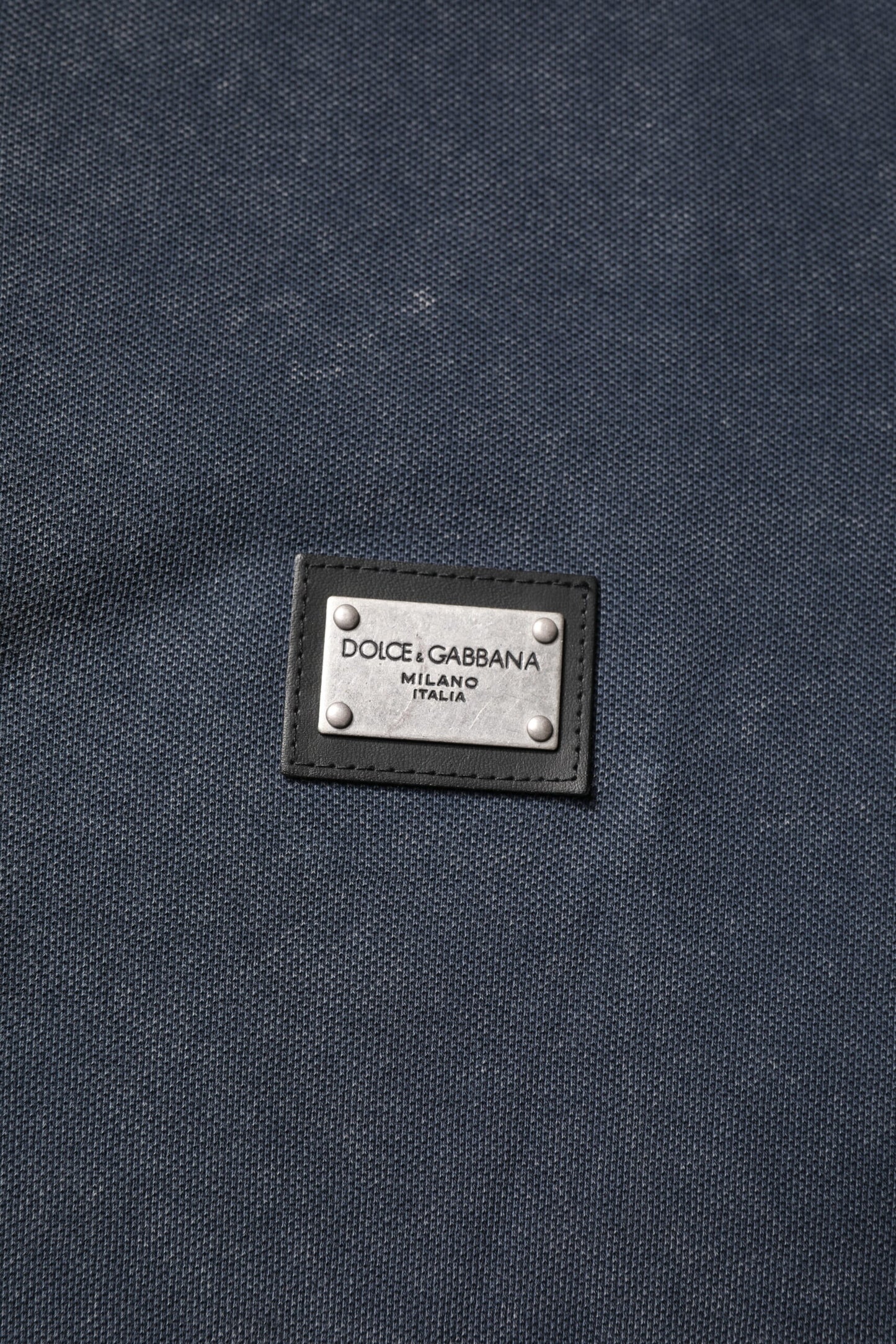 Polo de algodón azul oscuro con placa del logo para hombre Dolce & Gabbana