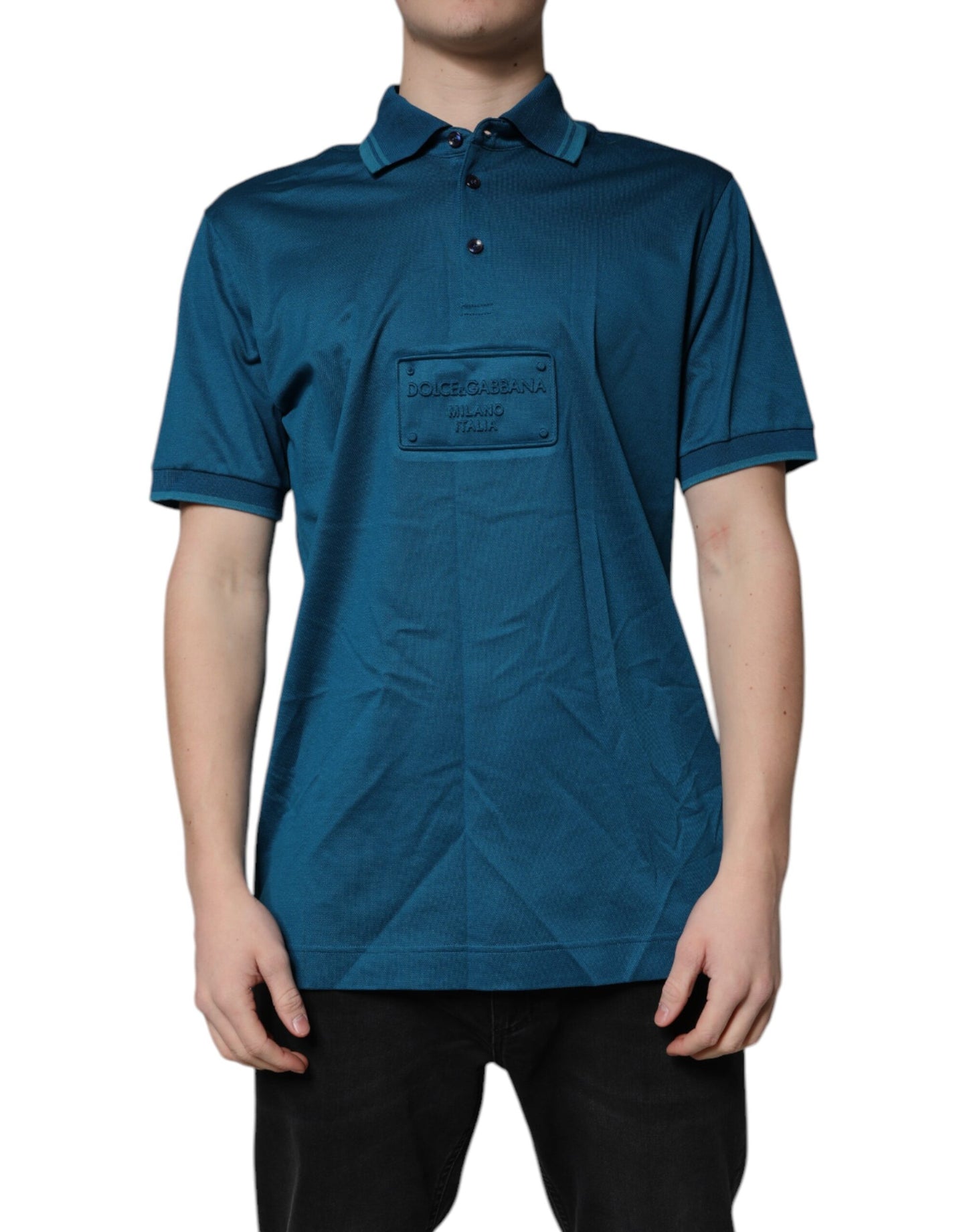 Polo de algodón con logo azul para hombre Dolce & Gabbana