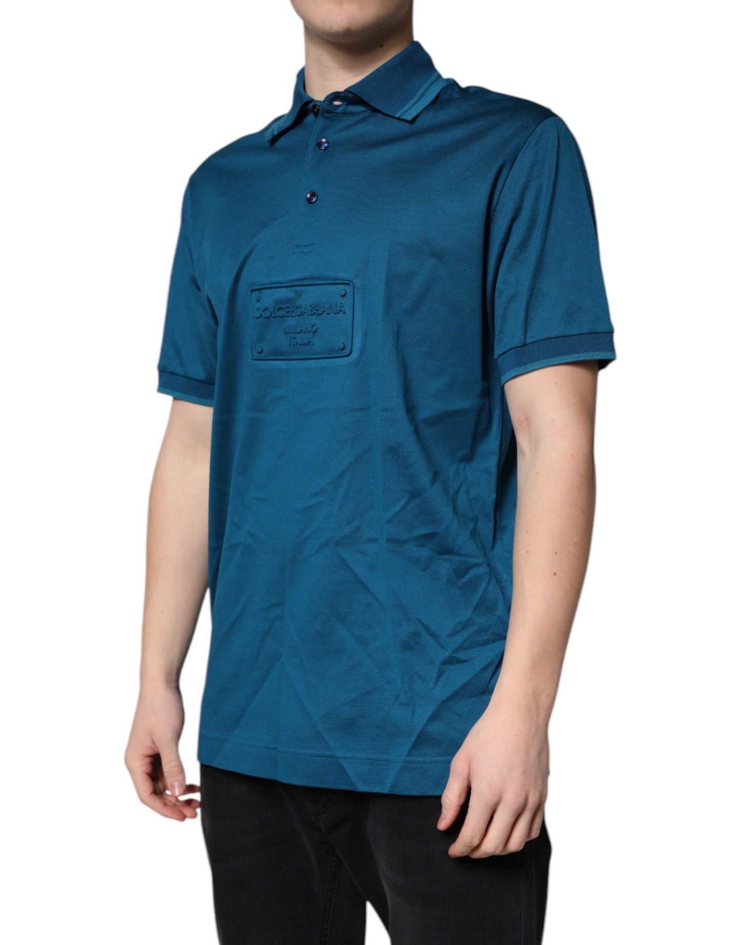 Polo de algodón con logo azul para hombre Dolce & Gabbana