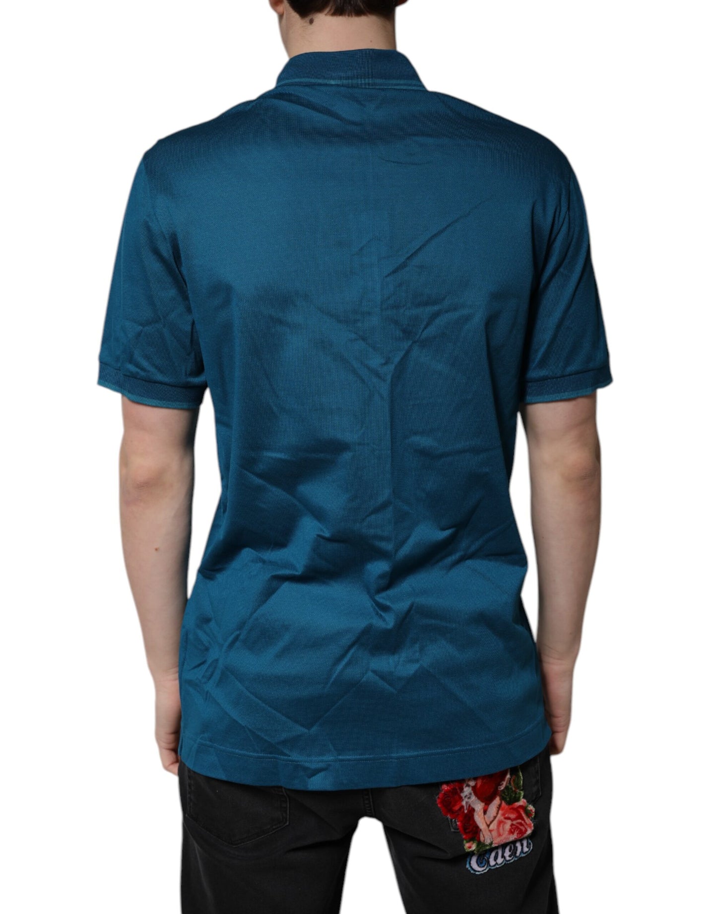 Polo de algodón con logo azul para hombre Dolce & Gabbana