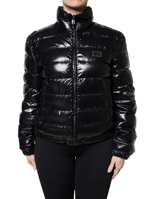 Chaqueta acolchada con cremallera completa y logo de Dolce & Gabbana negra