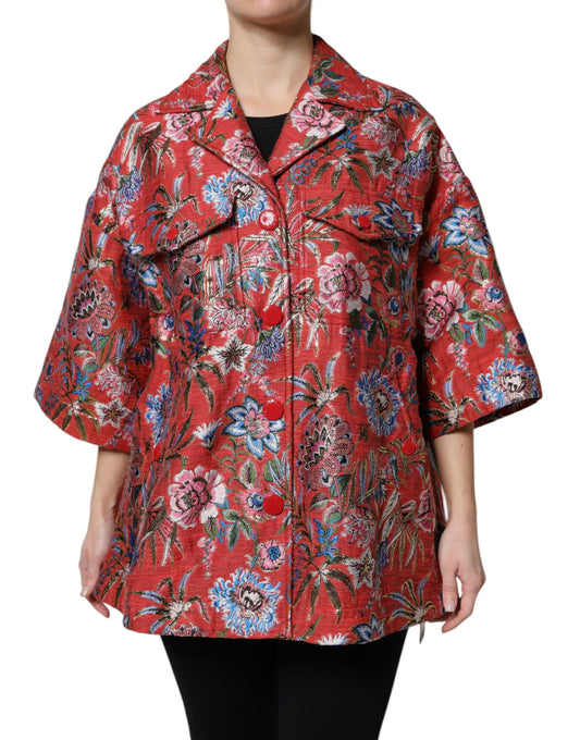 Abrigo Chaqueta con Botones de Jacquard Floral Rojo de Dolce & Gabbana