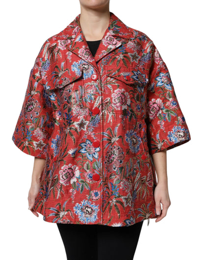 Abrigo Chaqueta con Botones de Jacquard Floral Rojo de Dolce & Gabbana