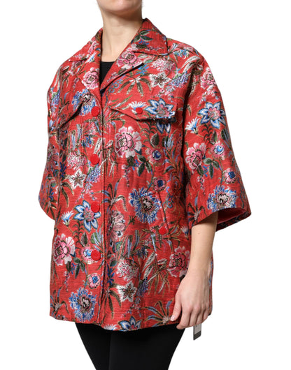 Abrigo Chaqueta con Botones de Jacquard Floral Rojo de Dolce & Gabbana