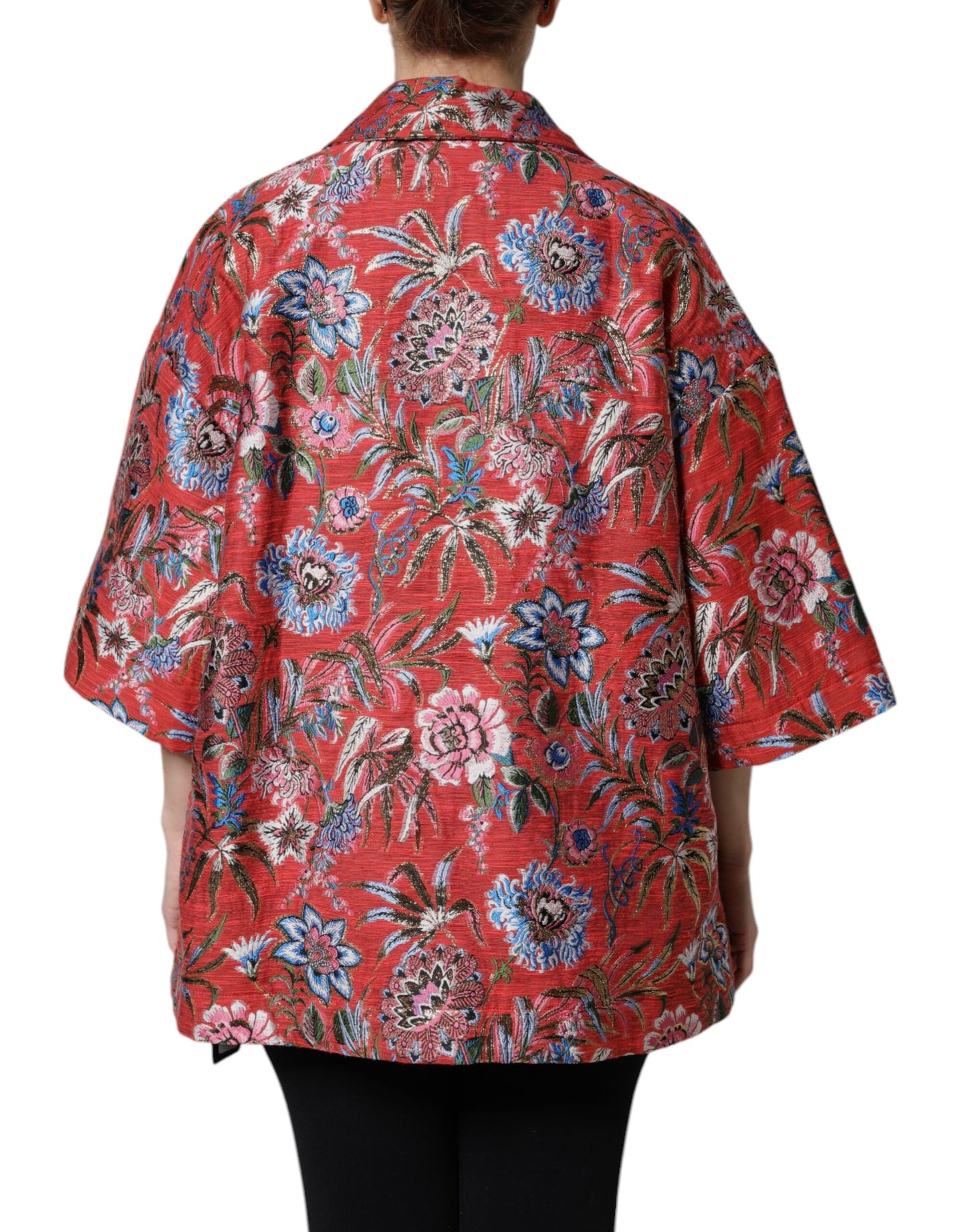 Abrigo Chaqueta con Botones de Jacquard Floral Rojo de Dolce & Gabbana