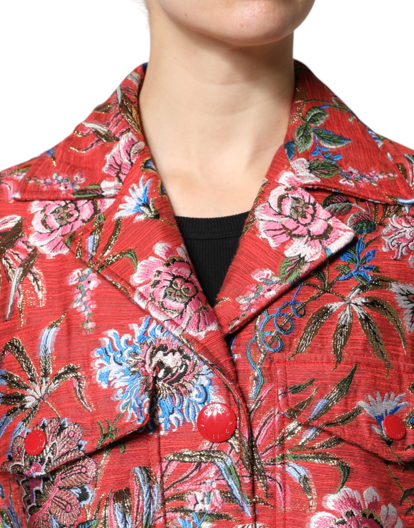 Abrigo Chaqueta con Botones de Jacquard Floral Rojo de Dolce & Gabbana