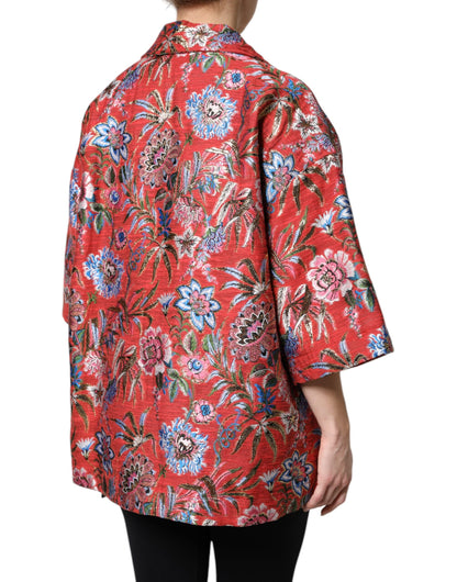 Abrigo Chaqueta con Botones de Jacquard Floral Rojo de Dolce & Gabbana