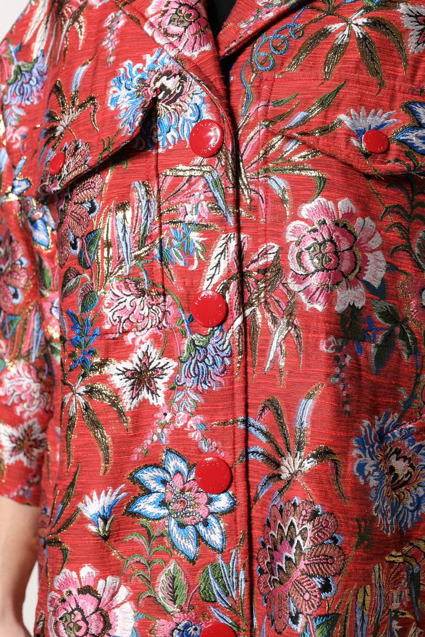 Abrigo Chaqueta con Botones de Jacquard Floral Rojo de Dolce & Gabbana