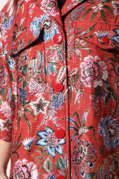 Abrigo Chaqueta con Botones de Jacquard Floral Rojo de Dolce & Gabbana