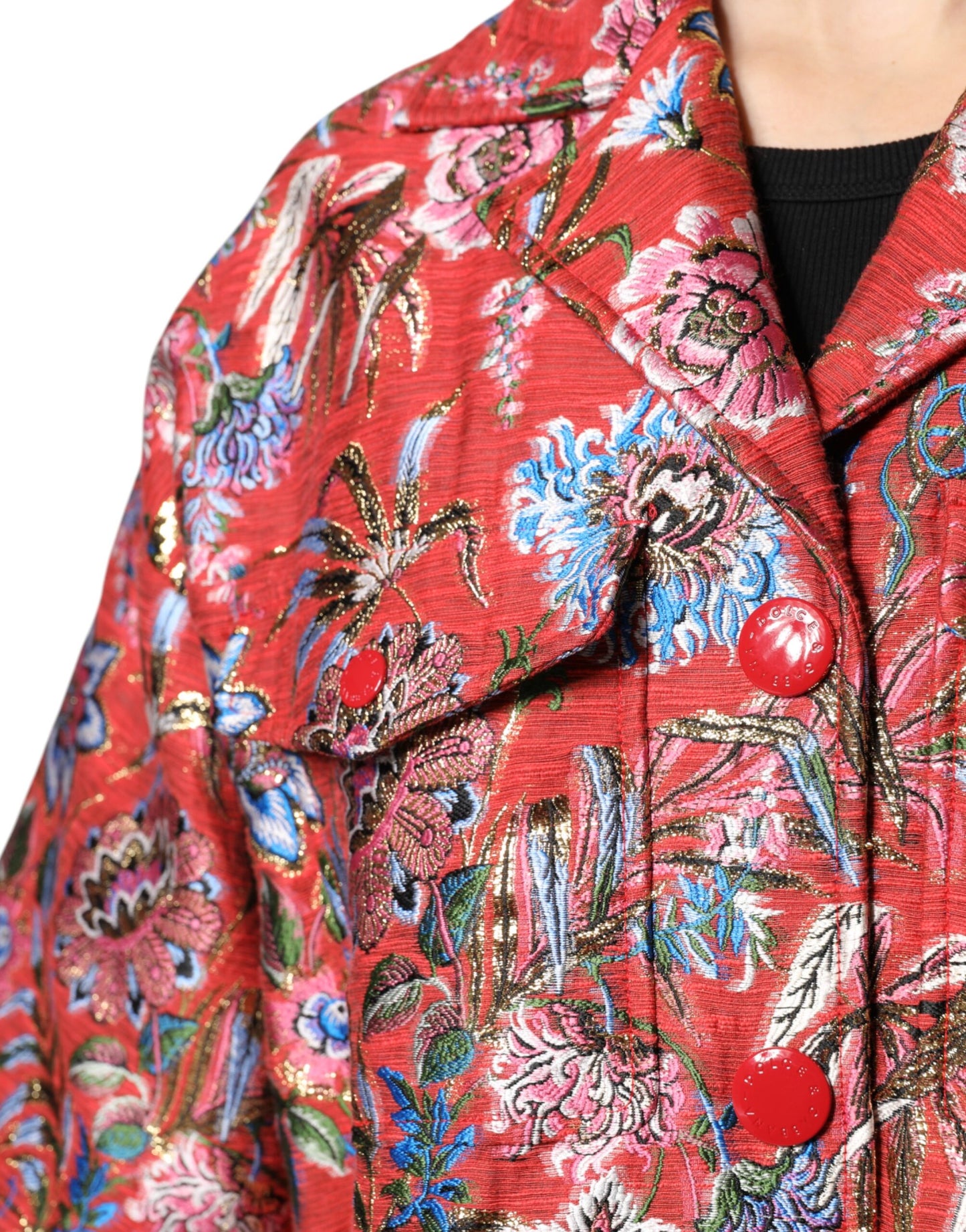 Abrigo Chaqueta con Botones de Jacquard Floral Rojo de Dolce & Gabbana