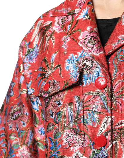 Abrigo Chaqueta con Botones de Jacquard Floral Rojo de Dolce & Gabbana