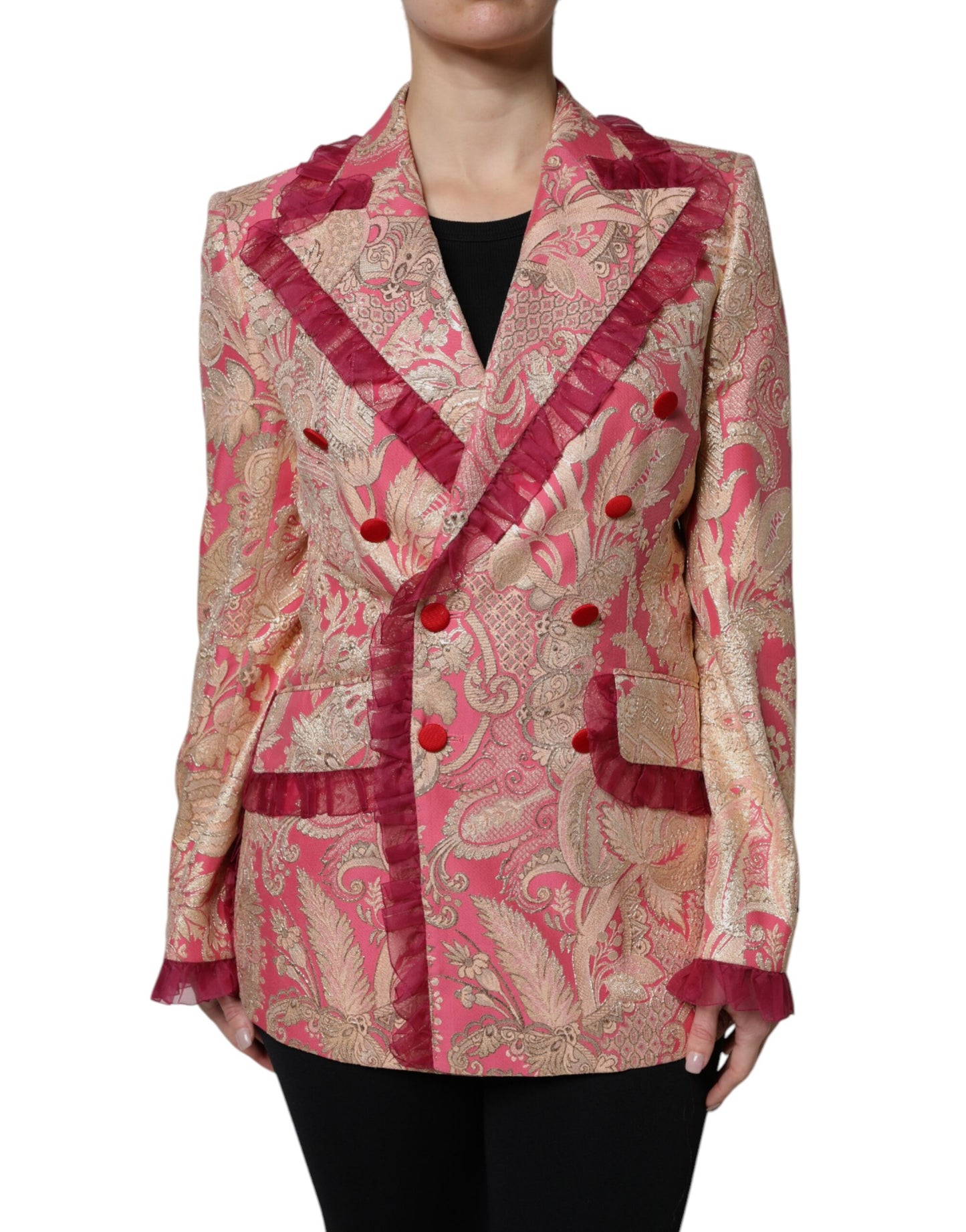 Abrigo blazer de nailon jacquard rosa dorado de Dolce & Gabbana