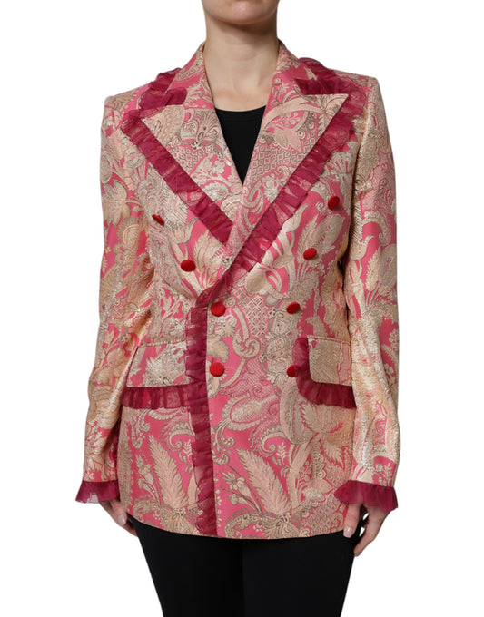 Abrigo blazer de nailon jacquard rosa dorado de Dolce & Gabbana