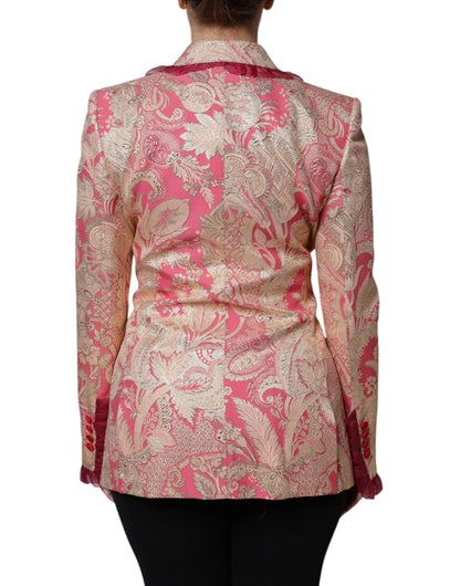 Abrigo blazer de nailon jacquard rosa dorado de Dolce & Gabbana