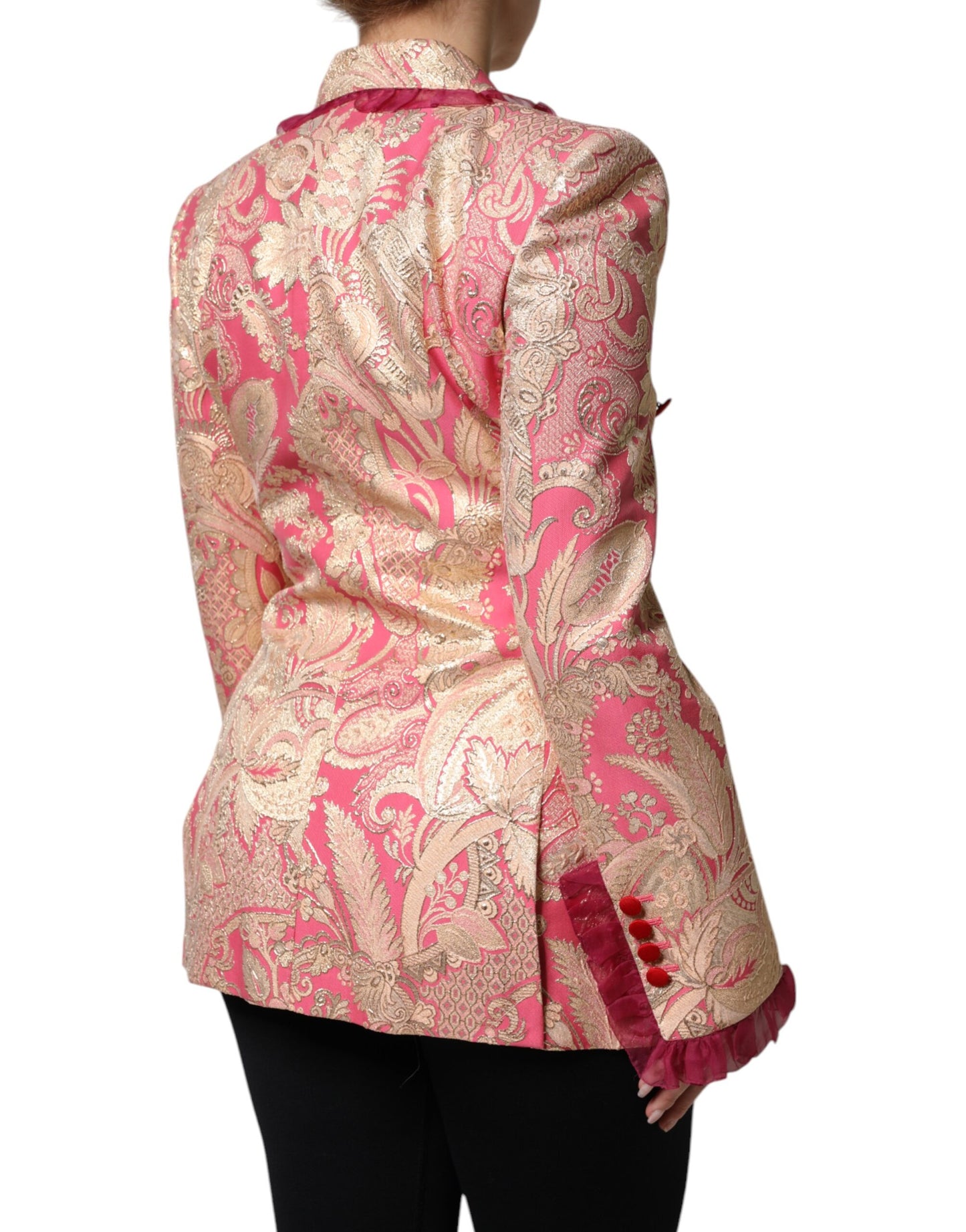 Abrigo blazer de nailon jacquard rosa dorado de Dolce & Gabbana