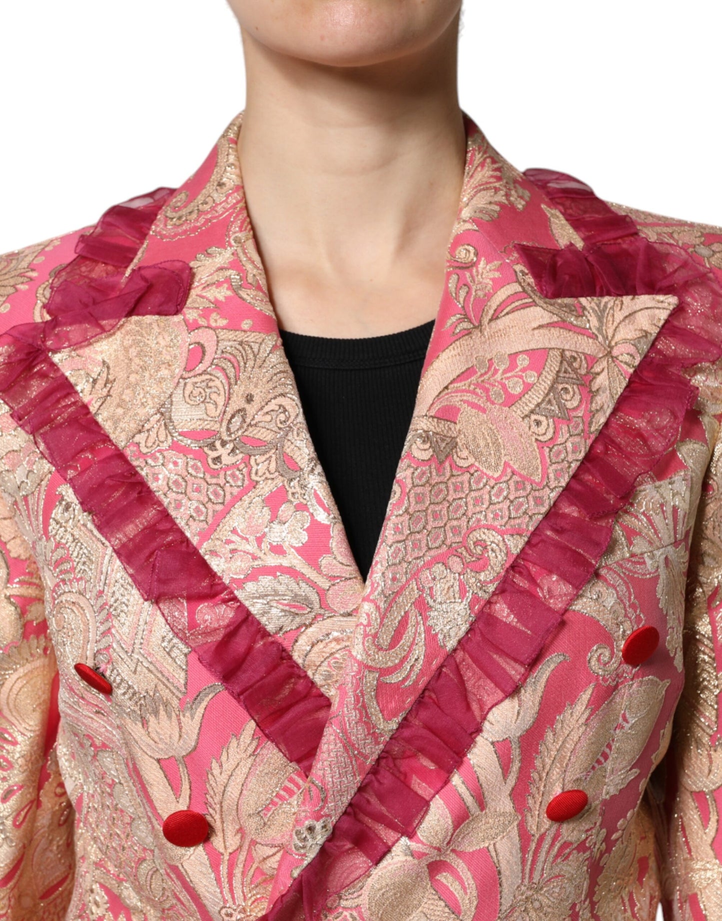 Abrigo blazer de nailon jacquard rosa dorado de Dolce & Gabbana