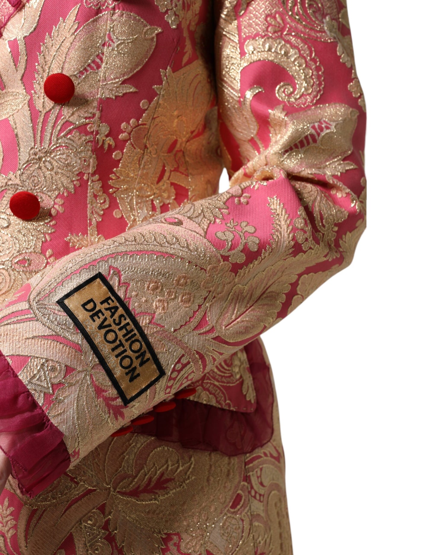 Abrigo blazer de nailon jacquard rosa dorado de Dolce & Gabbana