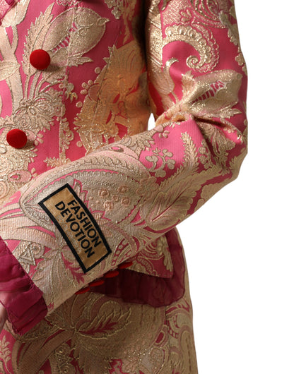 Abrigo blazer de nailon jacquard rosa dorado de Dolce & Gabbana