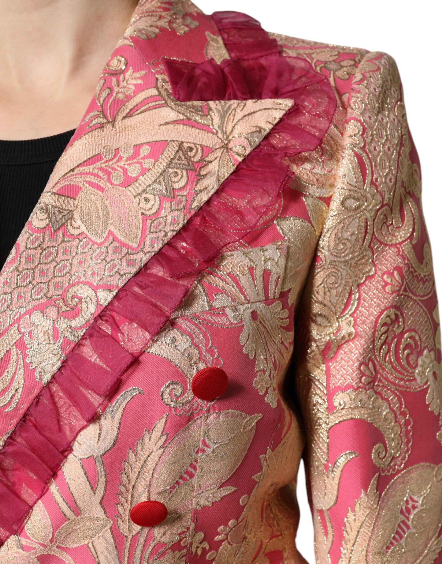 Abrigo blazer de nailon jacquard rosa dorado de Dolce & Gabbana