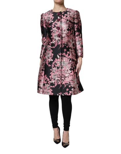 Chaqueta Trenchcoat de Brocado Floral Rosa y Negro de Dolce & Gabbana