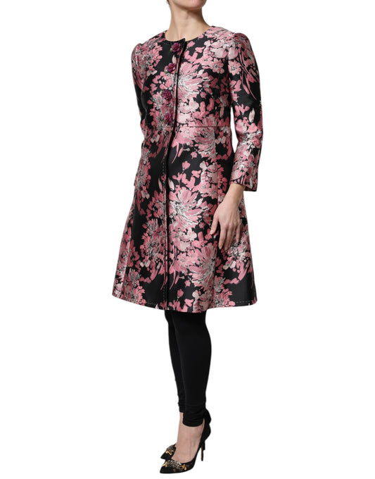 Chaqueta Trenchcoat de Brocado Floral Rosa y Negro de Dolce & Gabbana