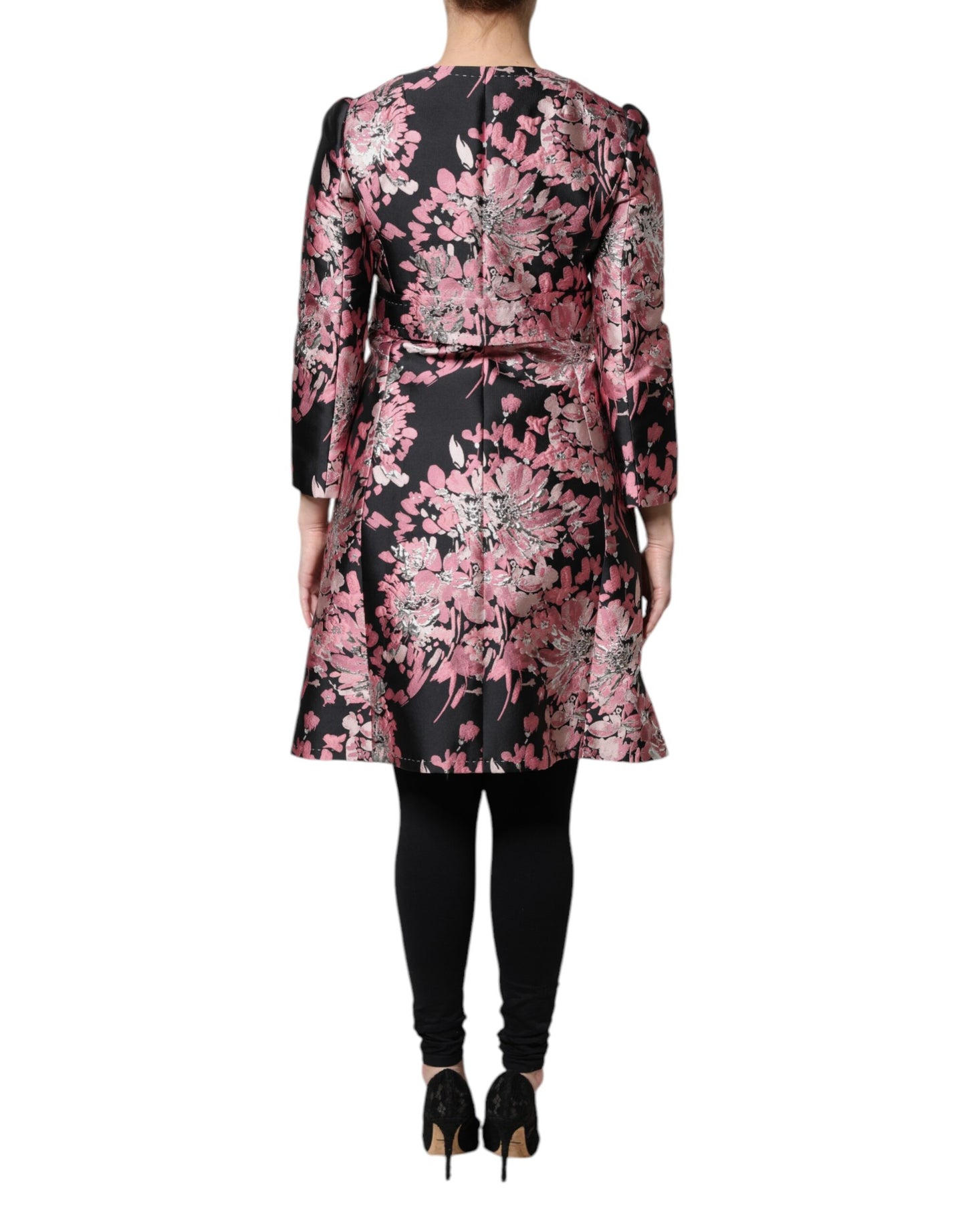 Chaqueta Trenchcoat de Brocado Floral Rosa y Negro de Dolce & Gabbana
