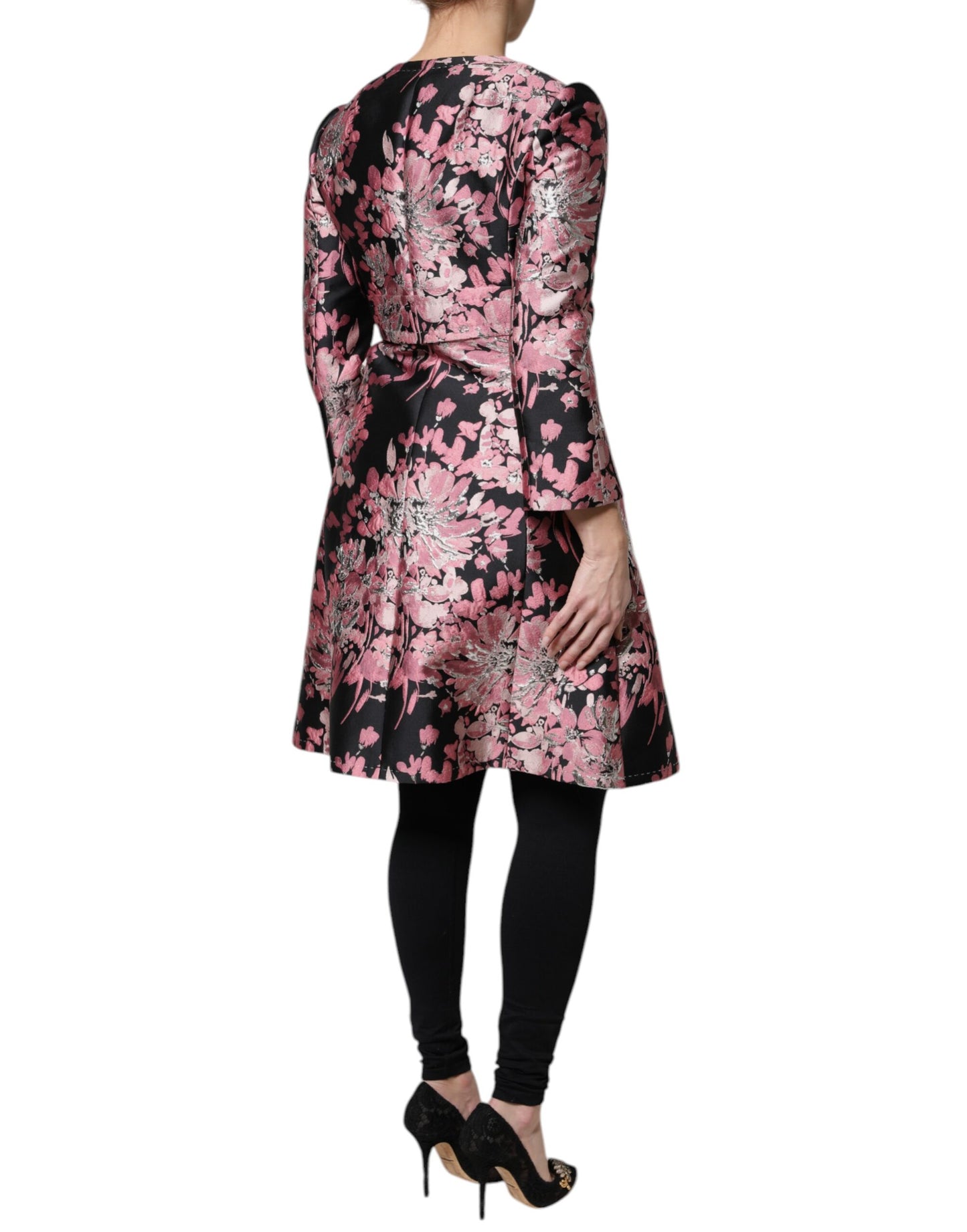 Chaqueta Trenchcoat de Brocado Floral Rosa y Negro de Dolce & Gabbana