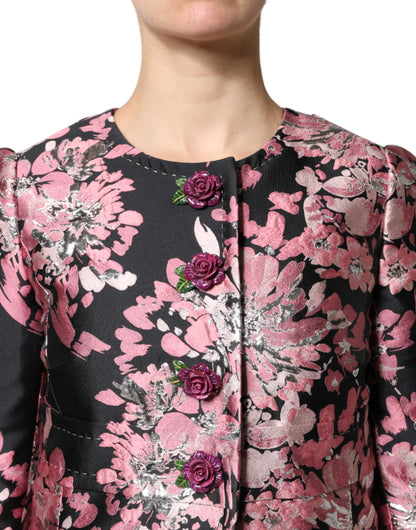 Chaqueta Trenchcoat de Brocado Floral Rosa y Negro de Dolce & Gabbana