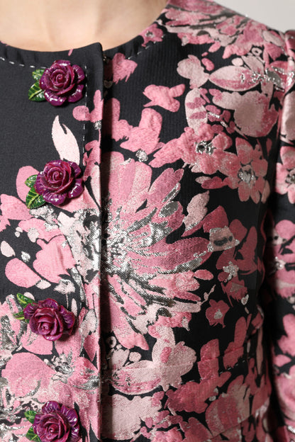 Chaqueta Trenchcoat de Brocado Floral Rosa y Negro de Dolce & Gabbana