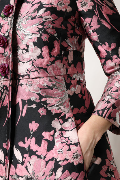 Chaqueta Trenchcoat de Brocado Floral Rosa y Negro de Dolce & Gabbana
