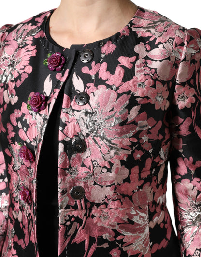 Chaqueta Trenchcoat de Brocado Floral Rosa y Negro de Dolce & Gabbana