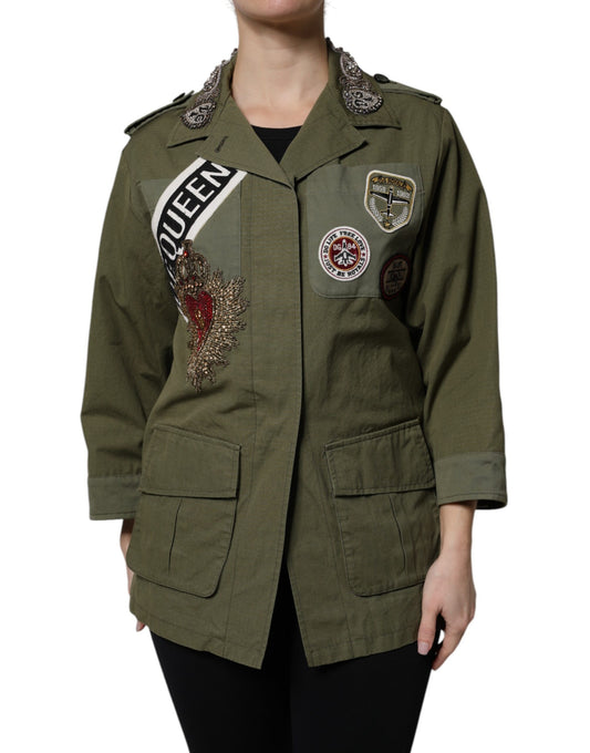Chaqueta abrigo adornada Queen verde militar de Dolce & Gabbana