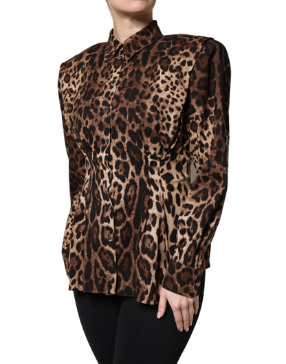 Dolce & Gabbana Abrigo/Chaqueta Abotonado de Seda Marrón con Estampado de Leopardo