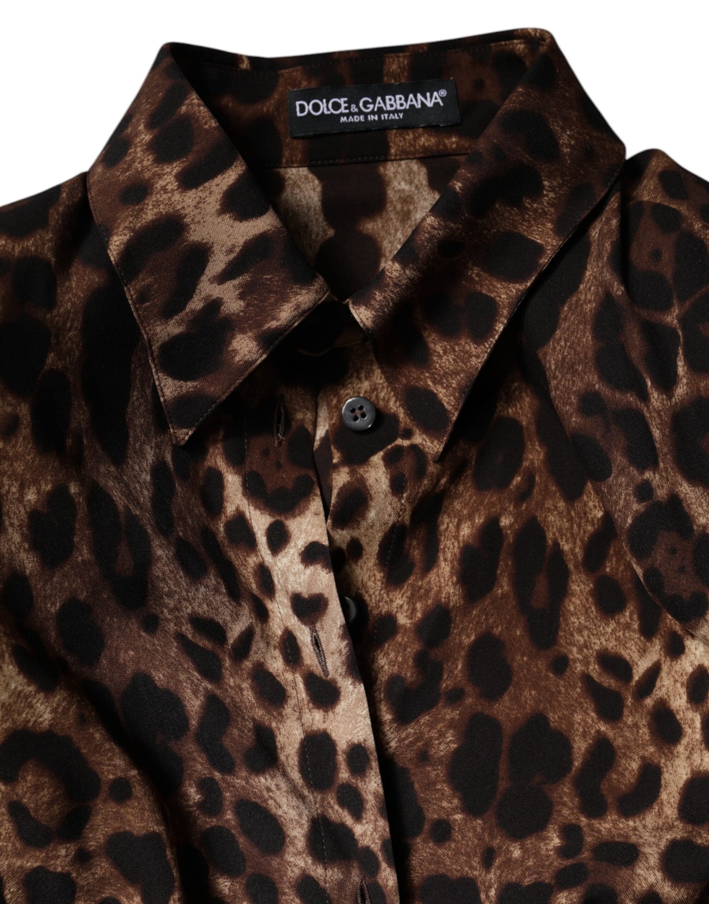 Dolce & Gabbana Abrigo/Chaqueta Abotonado de Seda Marrón con Estampado de Leopardo