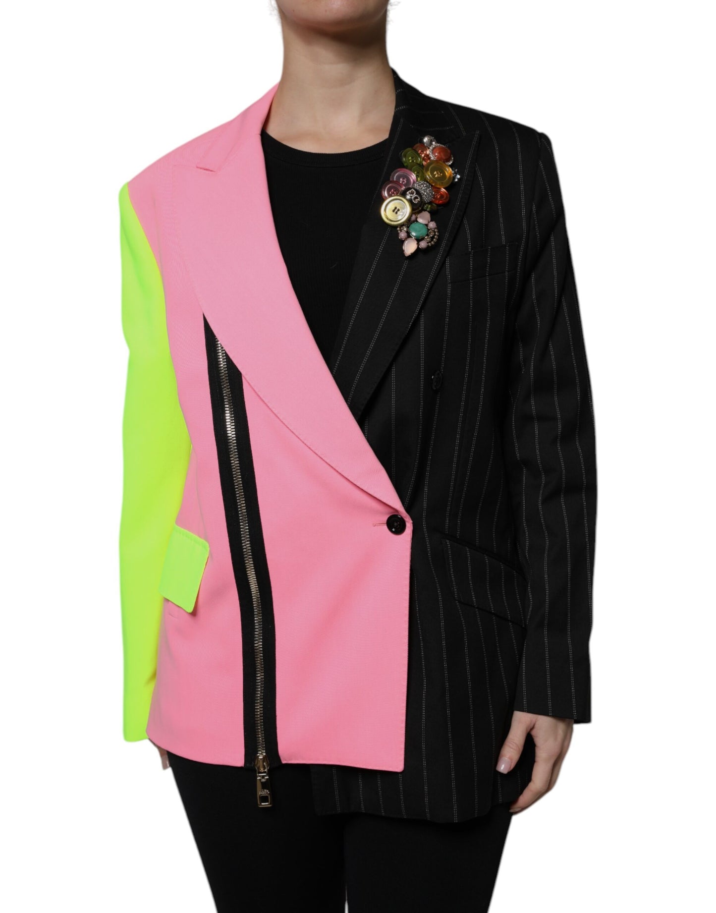 Chaqueta abrigo multicolor con retazos y adornos de Dolce & Gabbana