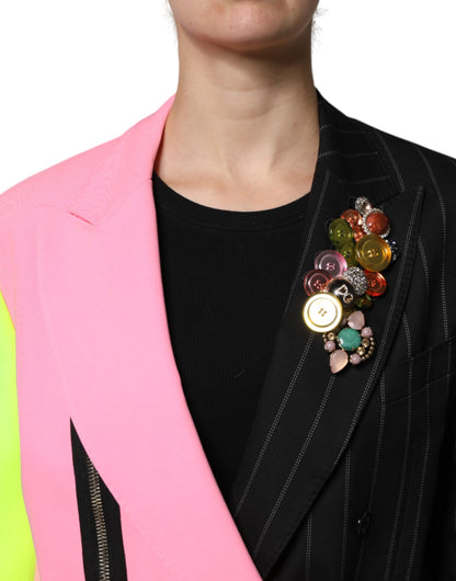 Chaqueta abrigo multicolor con retazos y adornos de Dolce & Gabbana