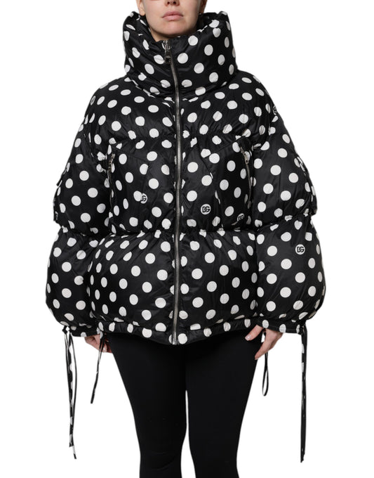 Chaqueta Acolchada Dolce & Gabbana con Cremallera Completa, Estampado de Lunares Blancos y Negros